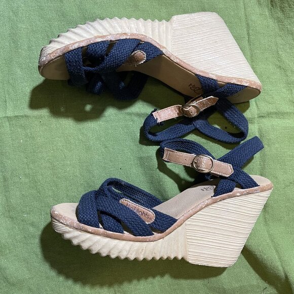 80s Vintage HighLights Blue Strappy Wedge Sandals with Rubber Sole Size 8 - Picture 6 of 10